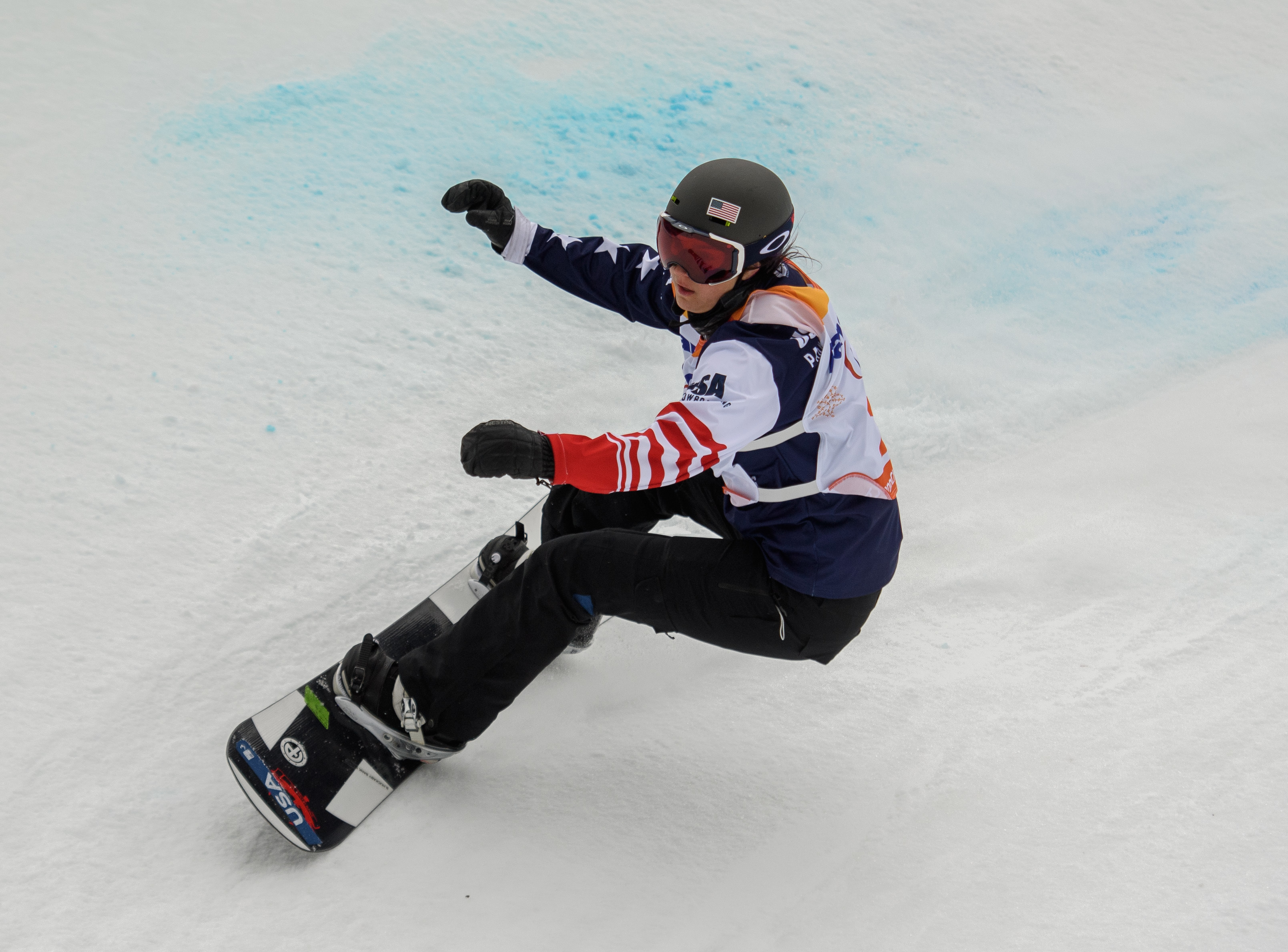 Brenna Huckaby USA competes in the Snowboard Women’s Banked Slalom SB-LL1 Run 3 at the Jeongseon Alpine Centre. The Paralympic Winter Games, PyeongChang, South Korea, Friday 16th March 2018. Photo: Joel Marklund for OIS/IOC. Handout image supplied by OIS/IOC