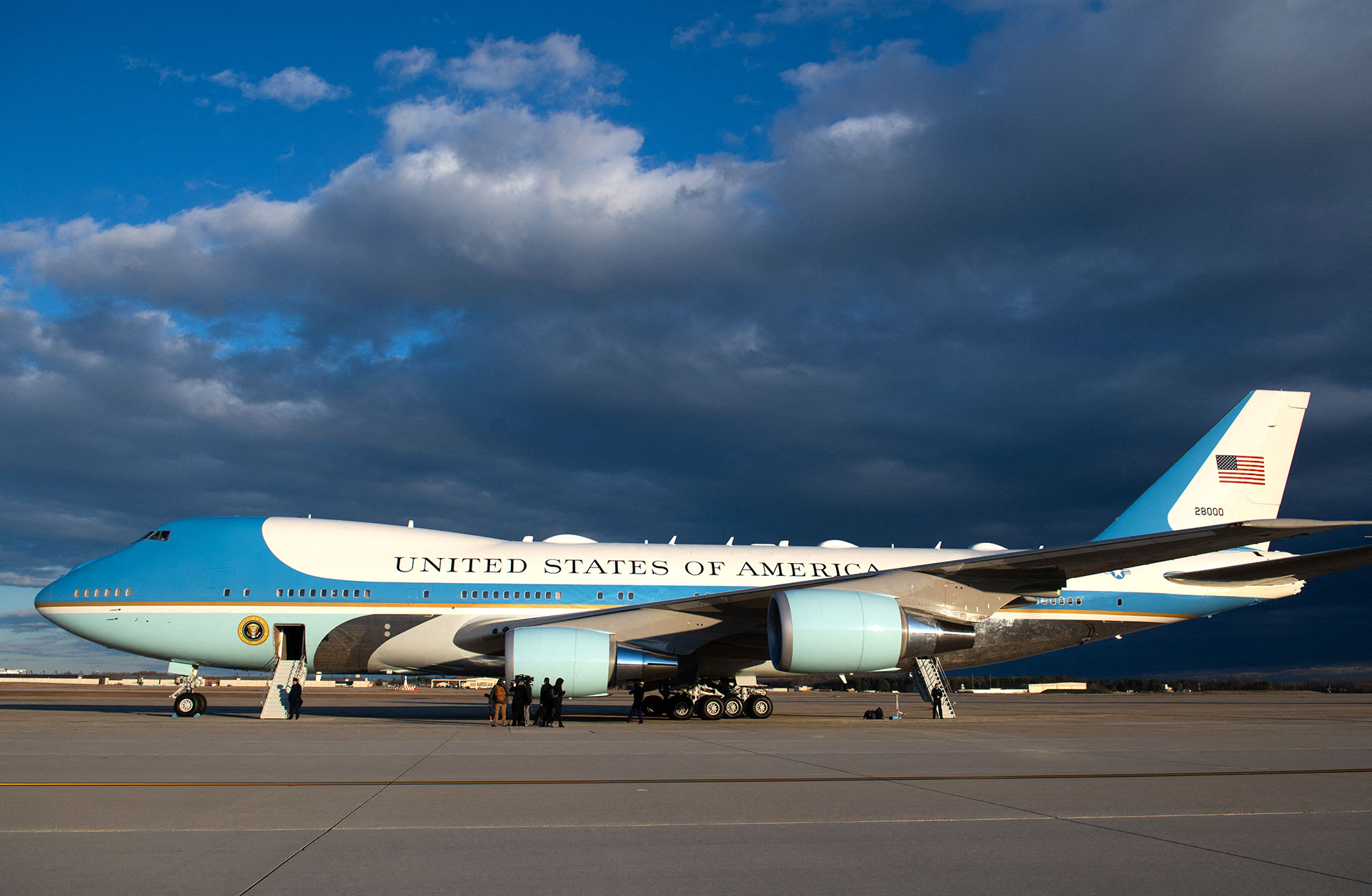 In this file photo taken on February 7, 2020, a Boeing 747 aircraft serving as Air Force One is seen on the runway at Joint Base Andrews in Maryland.  SAUL LOEB / AFP
