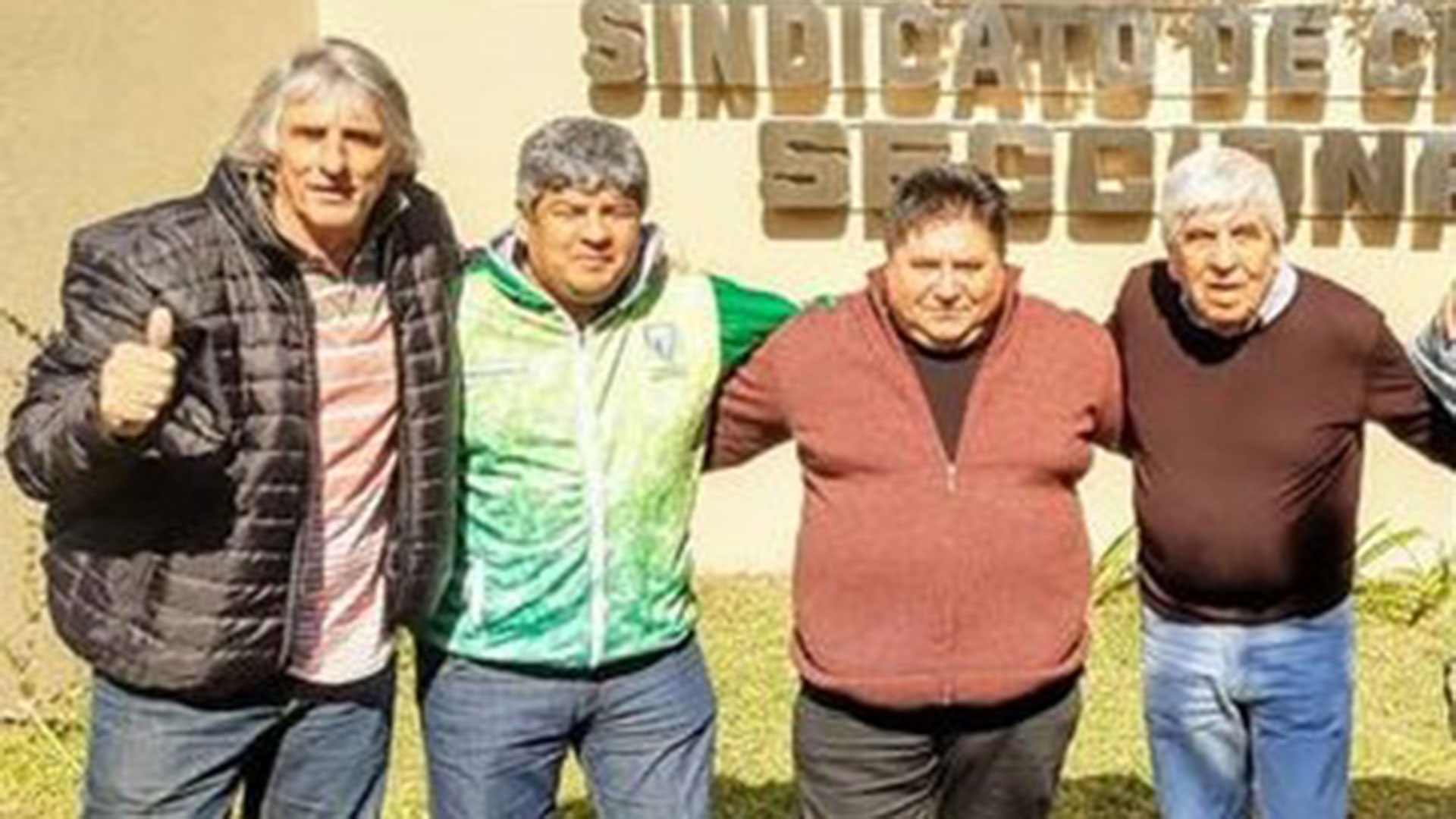 Los dirigentes del Sindicato de Camioneros Omar Pérez, Pablo Moyano, Fabián Arévalo y Hugo Moyano
