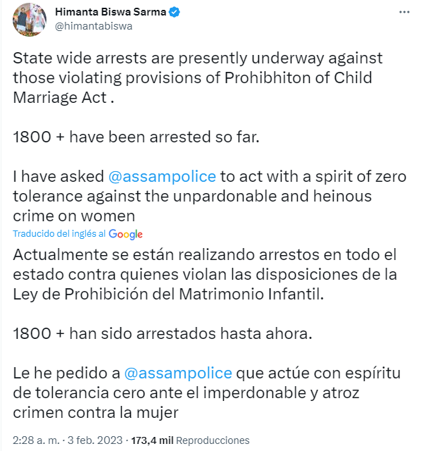 Tuit de Himanta Biswa Sarma