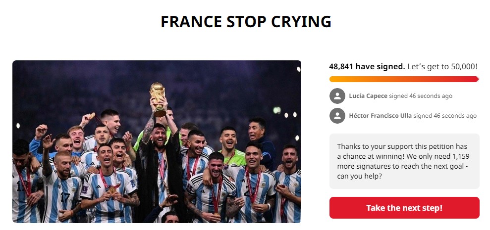 El petitorio de un argentino en respuesta a los franceses que piden repetir la final del mundo: "Francia deja de llorar"