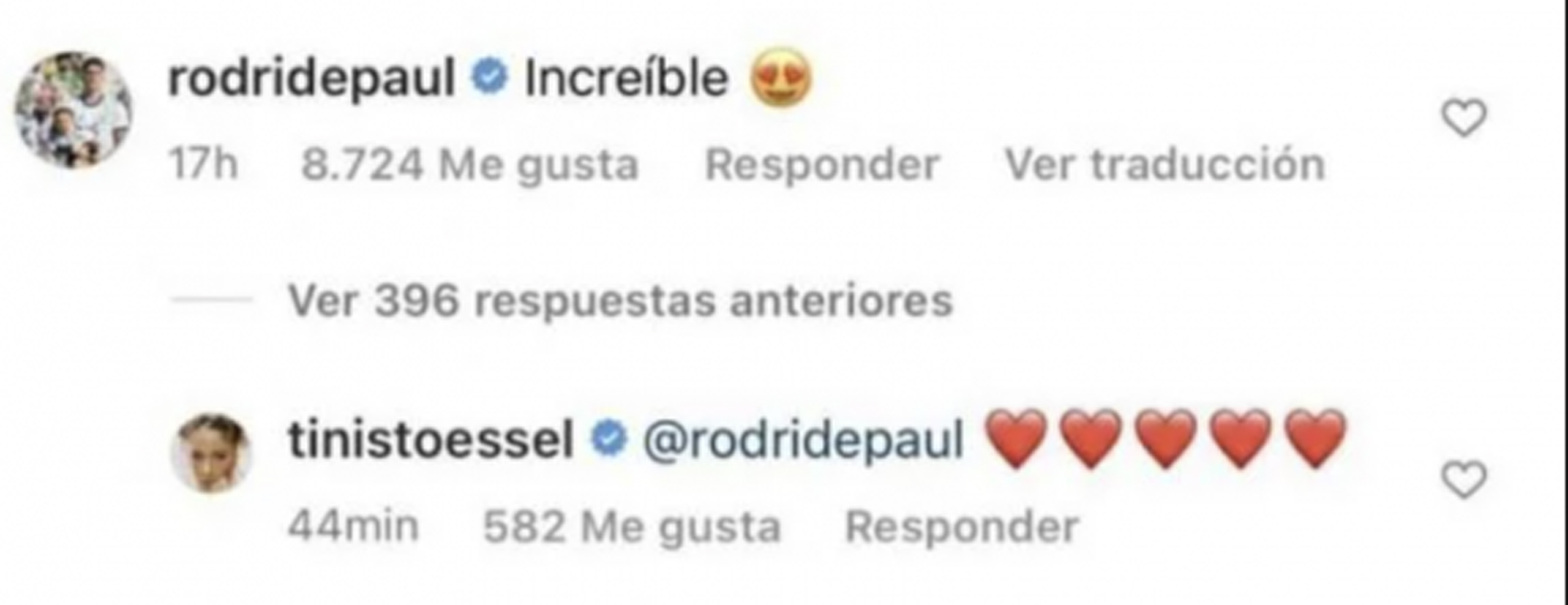 Bolak-balik Tini dan Rodrigo de Paul di jejaring sosial (Foto: Instagram)