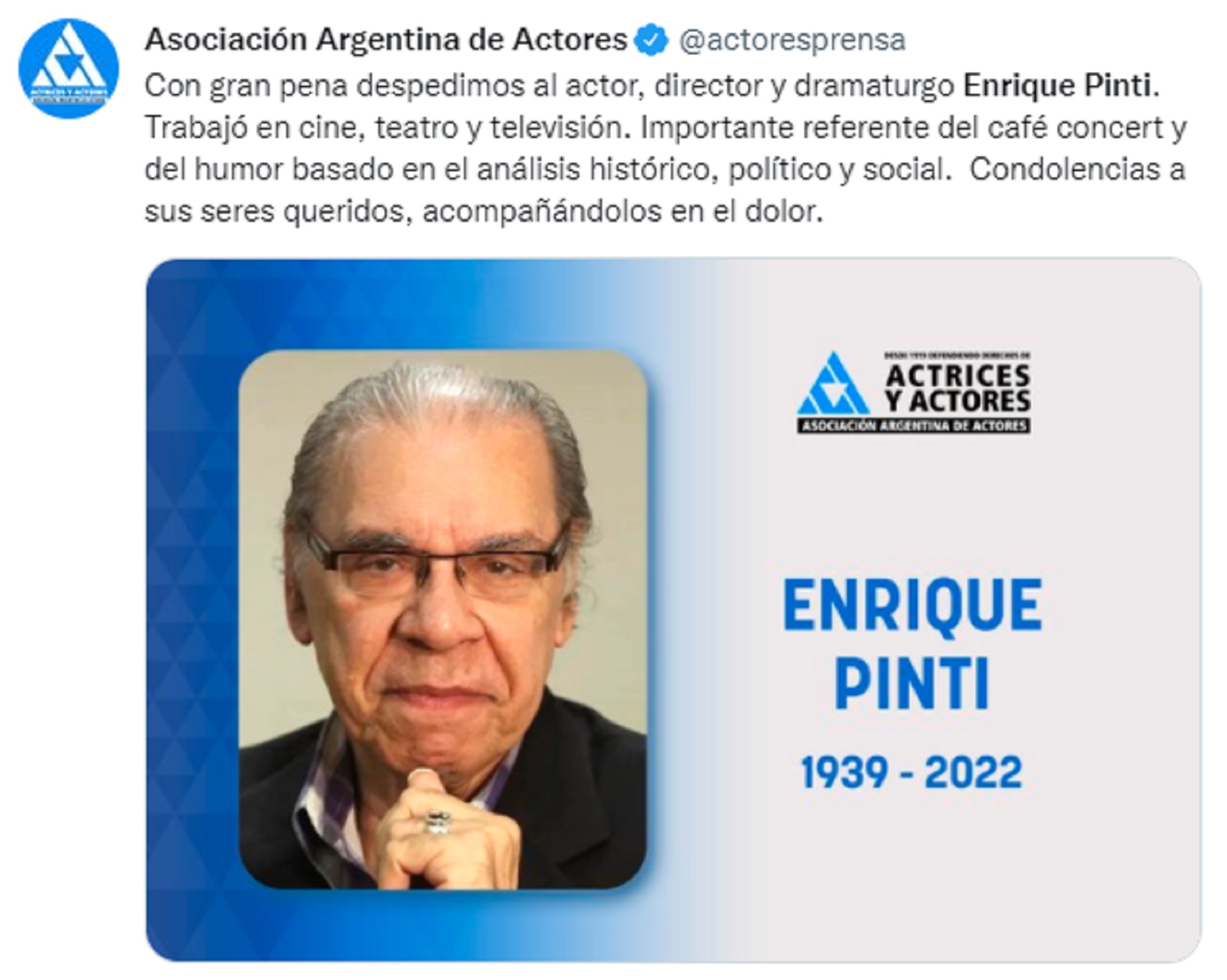 El mensaje de la Asociación Argentina de Actores