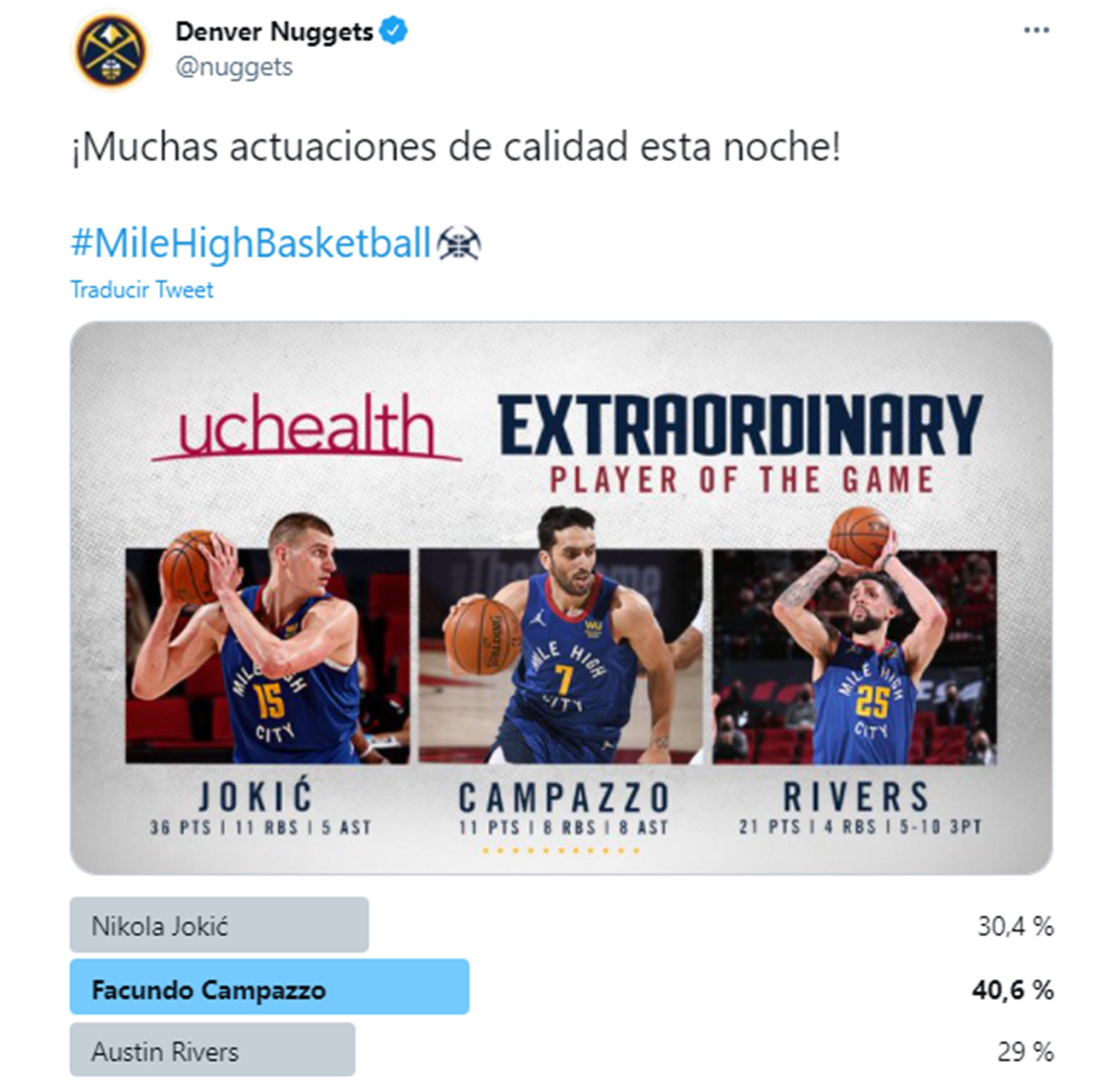 Facundo Campazzo fue elegido como la figura de su equipo