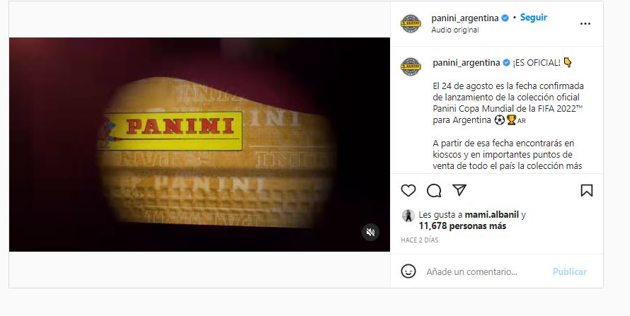 El posteo de Panini con el anuncio del lanzamiento del álbum