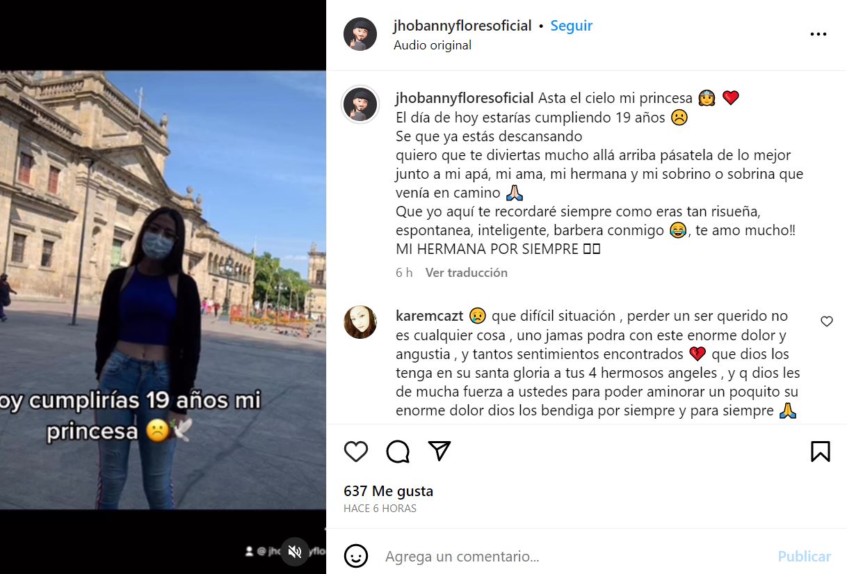 Flores compartió un video en homenaje a su hermana (Instagram/@jhobannyfloresoficial)