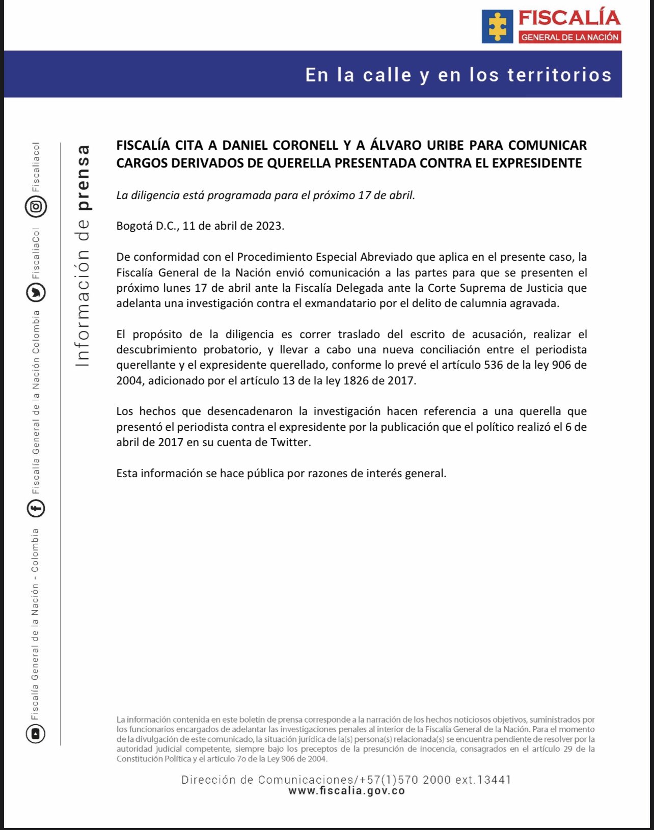 Fiscalía Cita A Álvaro Uribe Y A Daniel Coronell Para Intentar Conciliación Por Querella 3936