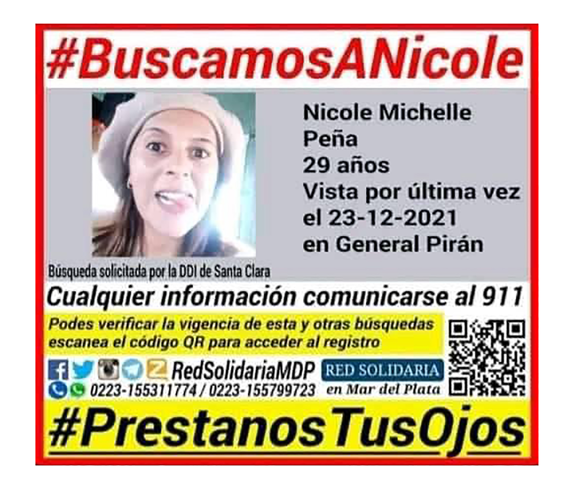 El flyer de la búsqueda de Nicole