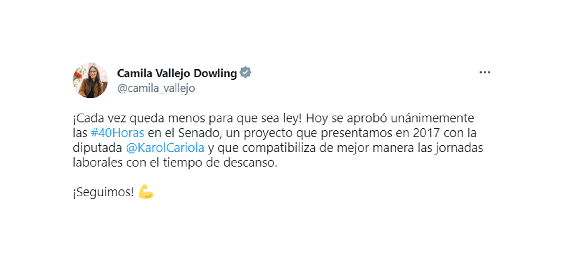 El mensaje de Camila Vallejo en Twitter