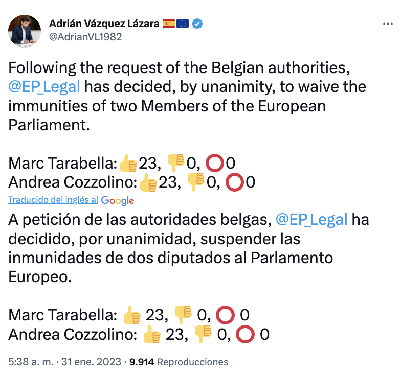 Adrián Vázquez Lazara's tweet