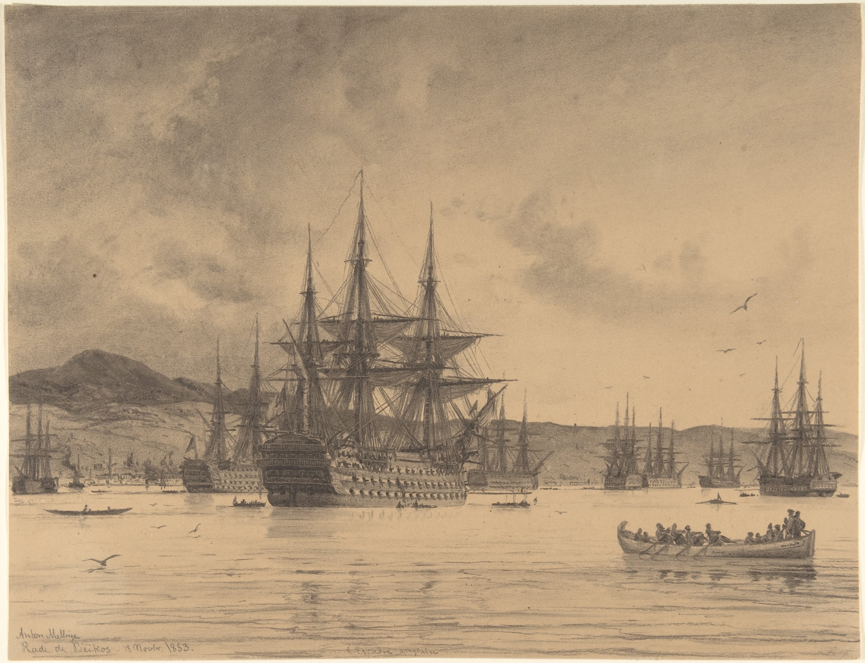 La flota inglesa anclada en la ciudad de Beykoz, al norte de Estambul, de 
Anton Melbye (Crédito: MET)