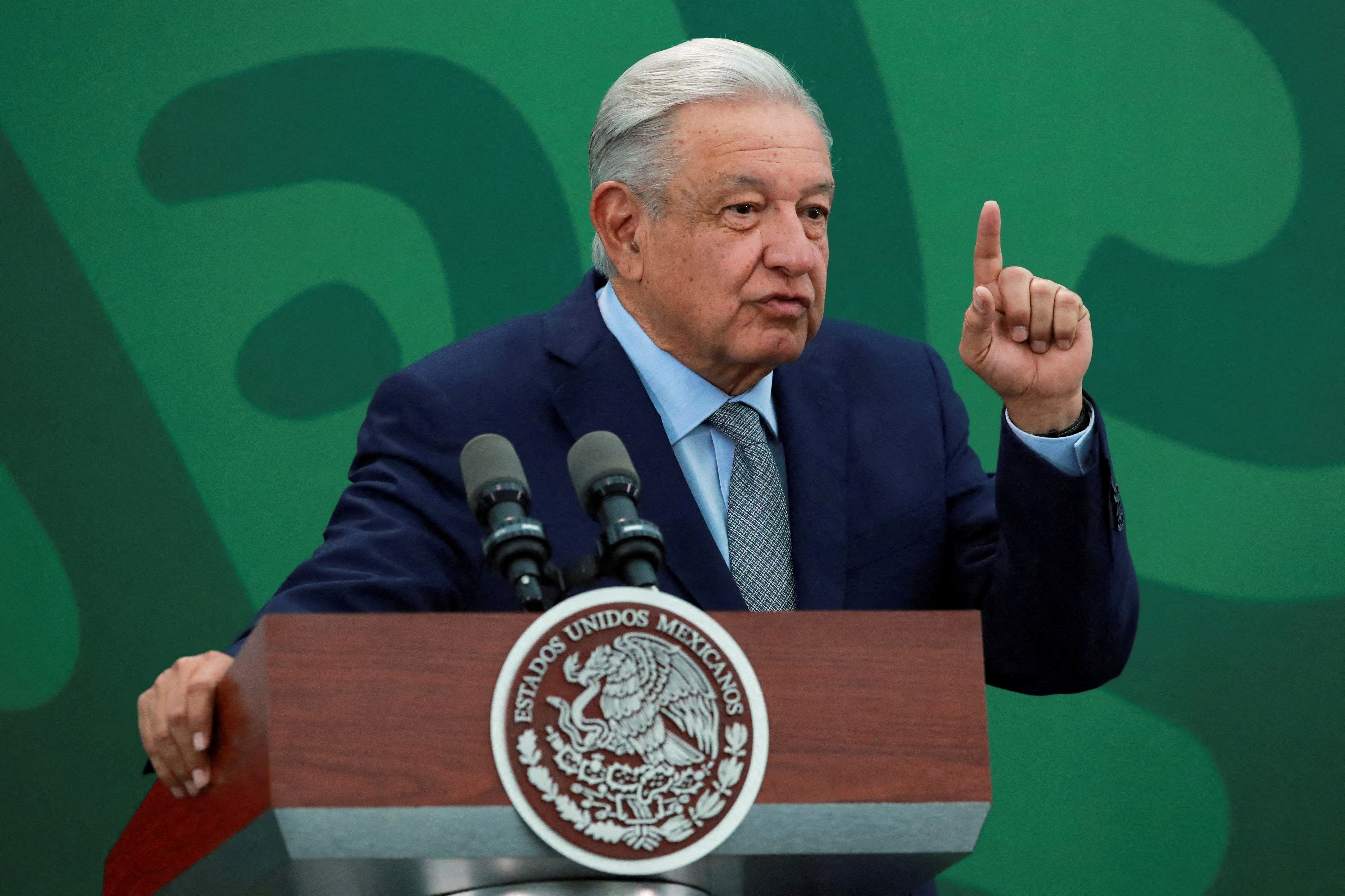 FILE PHOTO: Mexico's President Andres Manuel Lopez Obrador speaks during a news conference at the Secretariat of Security and Civilian Protection in Mexico City, Mexico March 9, 2023. REUTERS/Henry Romero/File Photo