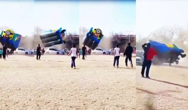 Un remolino de viento levantó un inflable en un evento por el Día del Niño y dos menores resultaron heridos