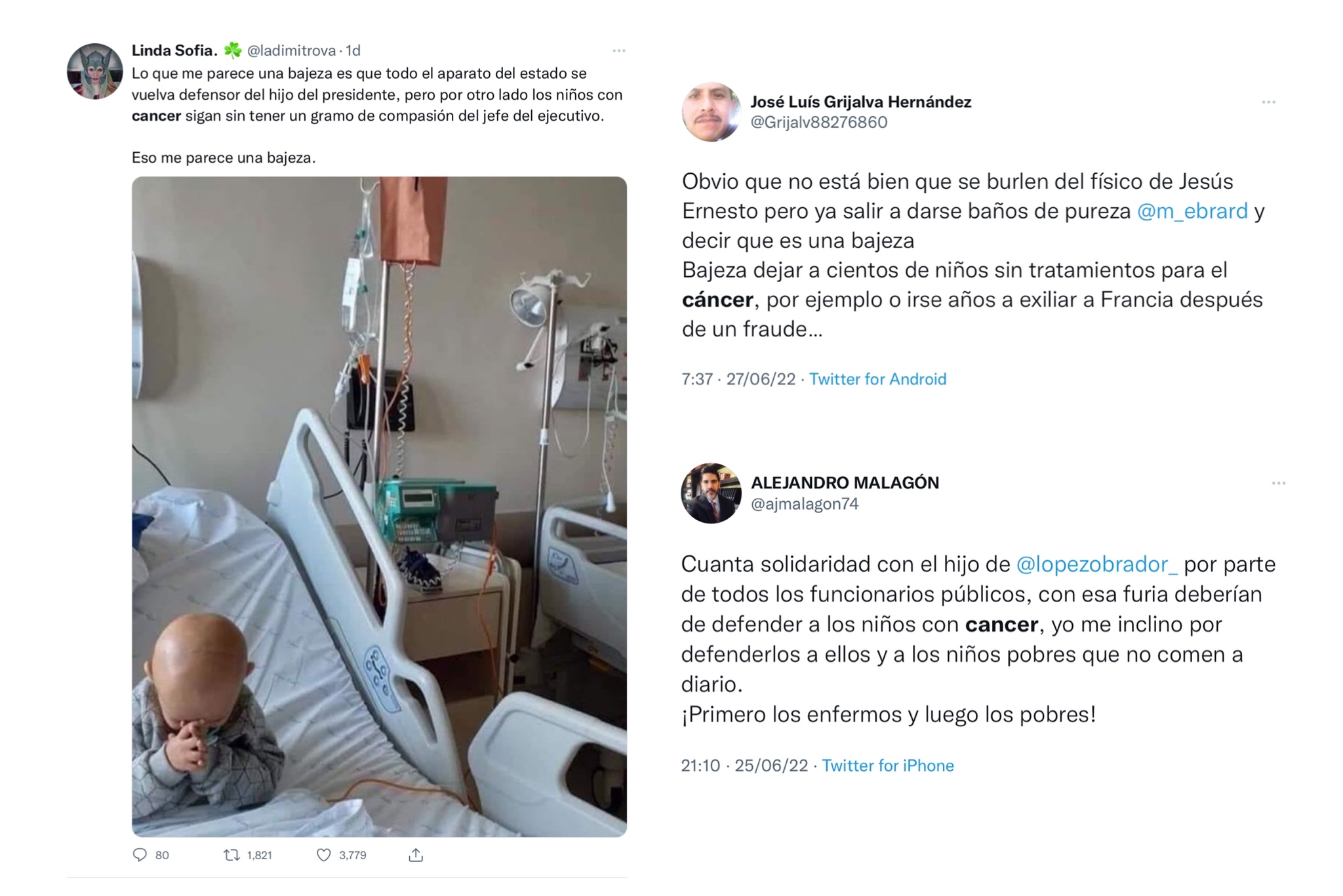 Con el hashtag #ConLosNiñosNo, usuarios recriminaron indignación de políticos por el hijo del presidente (Capturas de pantalla: Twitter)