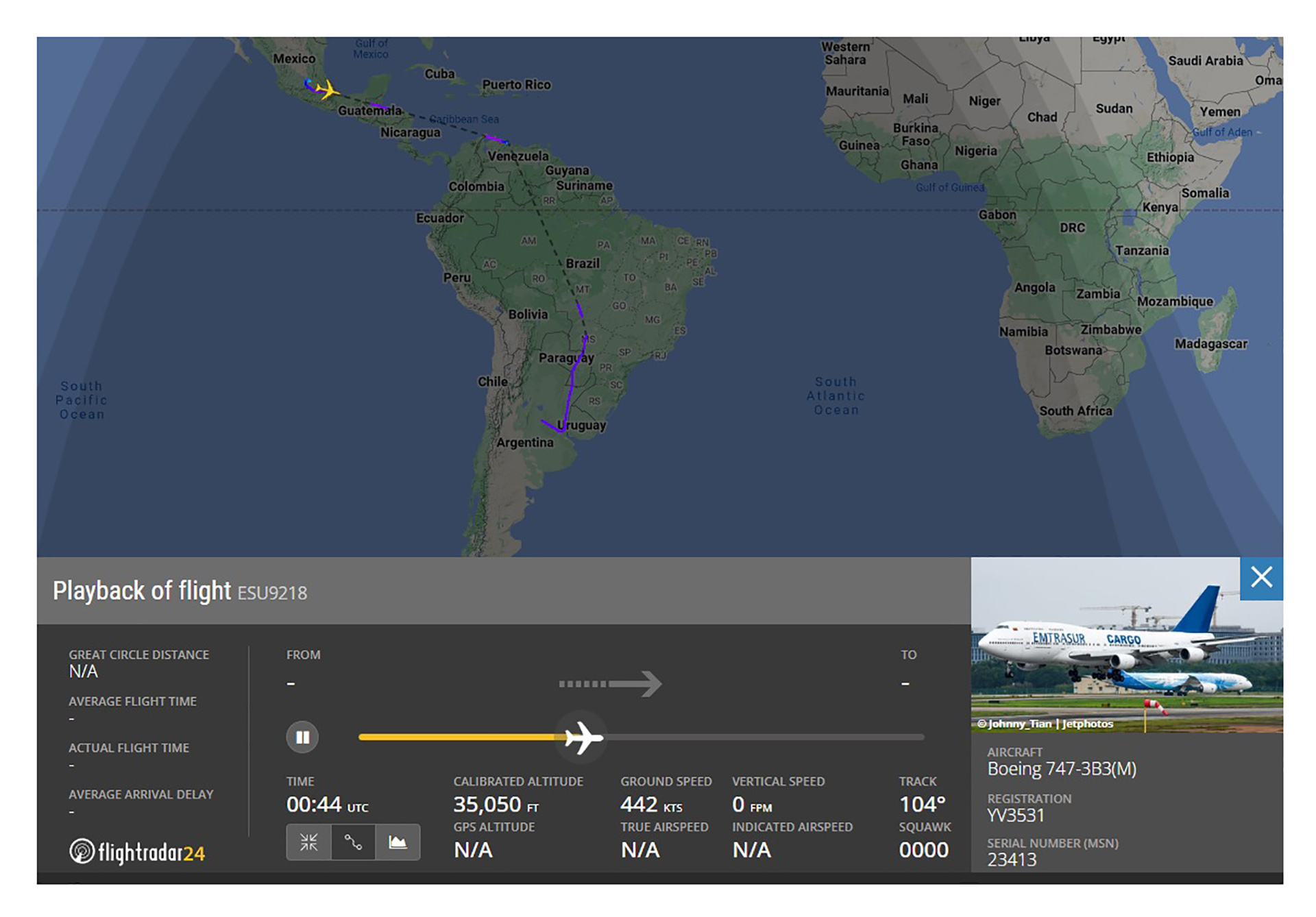 El recorrido del vuelo desde el aeropuerto de Querétaro, México,  hacia Buenos Aires con la tripulación venezolana e iraní.