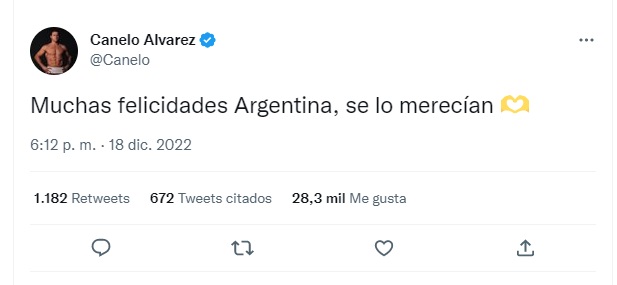 Así felicitó el Canelo a Argentina por su campeonato (Twitter/ @Canelo)