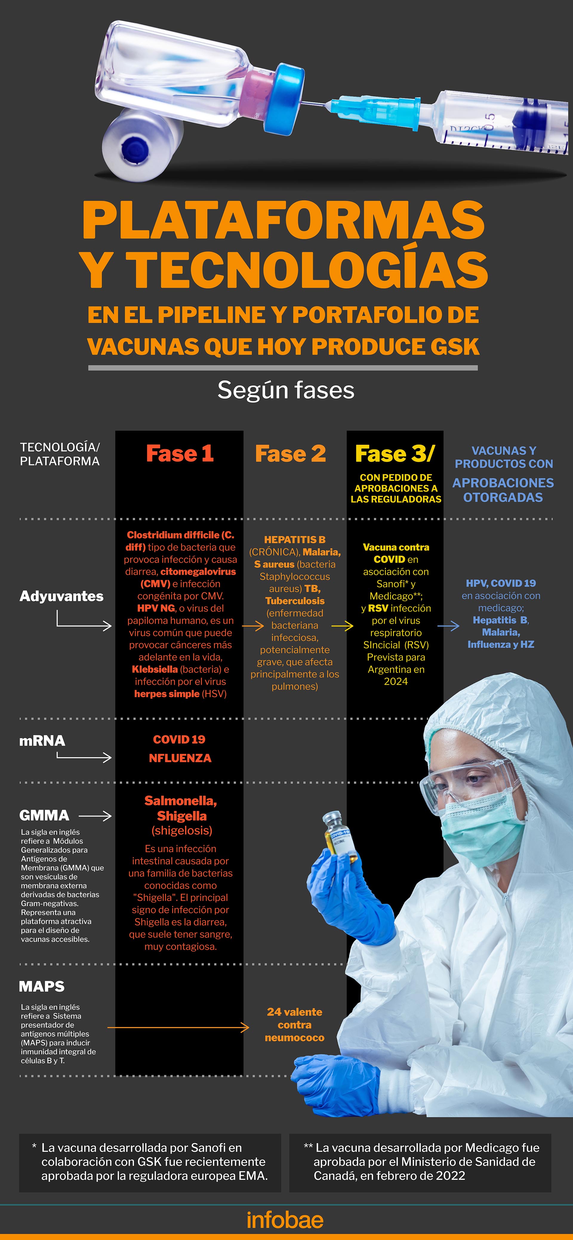 El portfolio de vacunas de GSK en detalle (Infografía Marcelo Regalado)