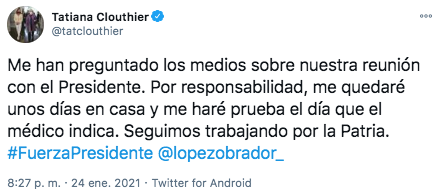 Tatiana Clouthier asistió a una reunión con empresarios y el presidente López Obrador el pasado viernes (Foto: Twitter)