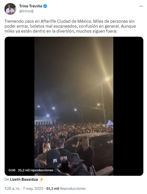 The journalist and DJ Trino Treviño shared some images of the chaos that took place outside Parque Bicentenario Photo: Twitter/Trino Treviño
