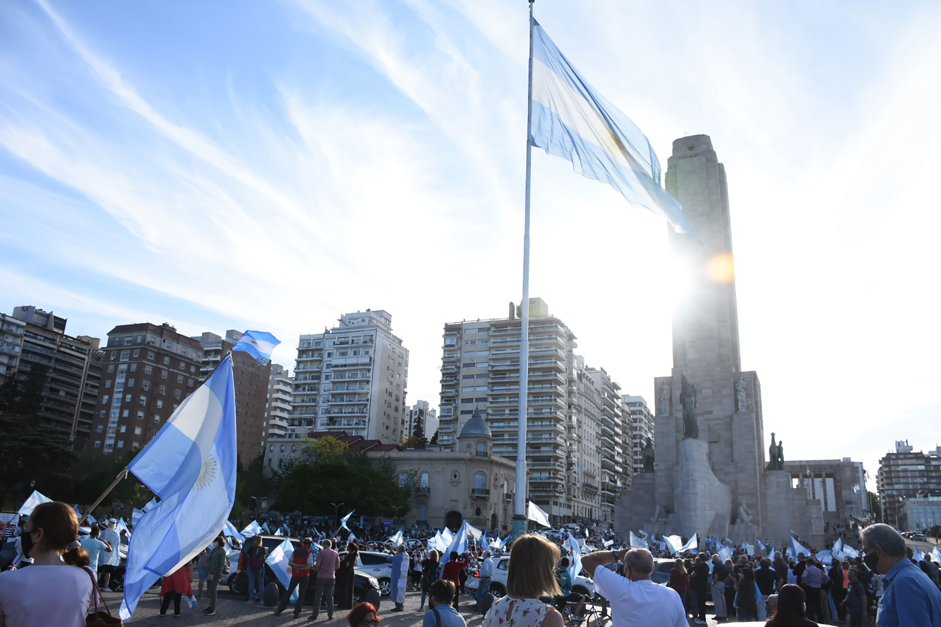El Monumento a la Bandera fue una de los puntos de protesta donde más gente se juntó