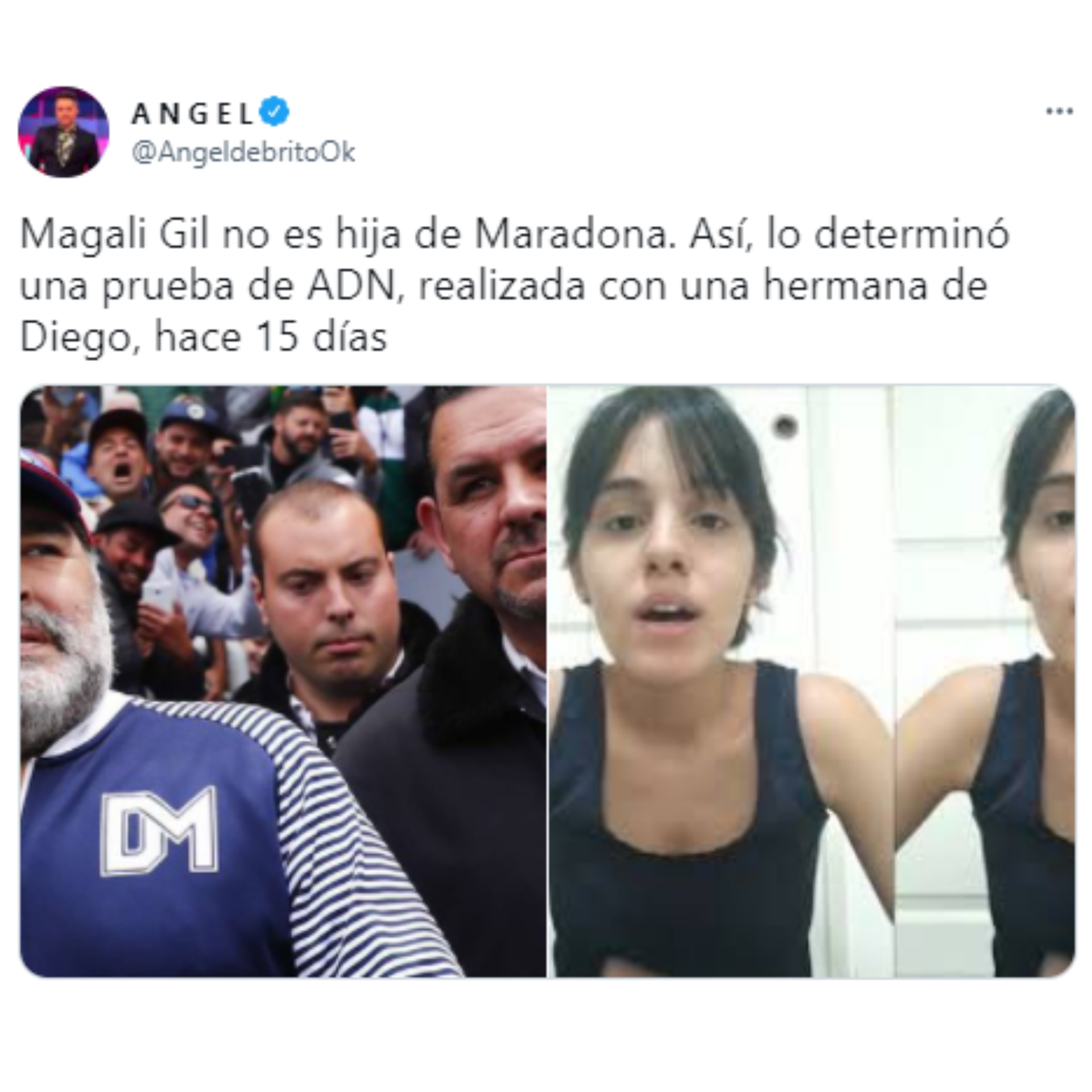 El tweet de Ángel De Brito confirmando que el ADN con la hermana de Diego Maradona determinó que no es hija del Diez