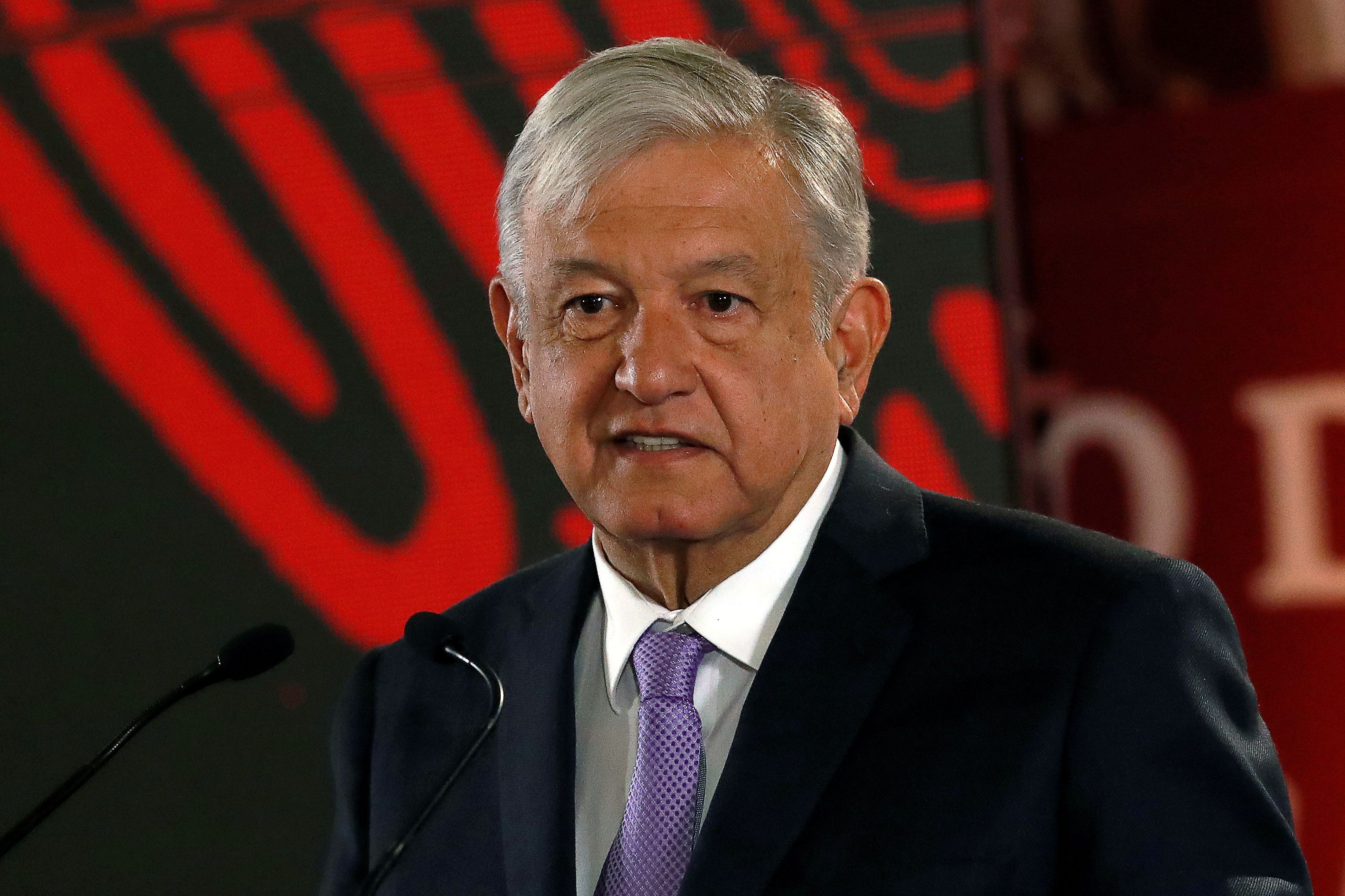 FILE PHOTO: Mexico's President Andres Manuel Lopez Obrador speaks during a news conference to announce a plan to strengthen finances of state oil firm Pemex, at the National Palace in Mexico City, Mexico February 15, 2019. REUTERS/Henry Romero/File Photo