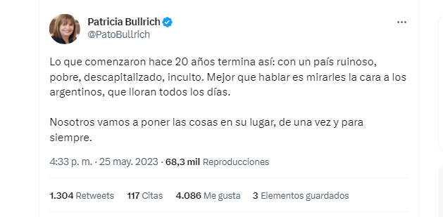 Bullrich cruzó a Cristina Kirchner