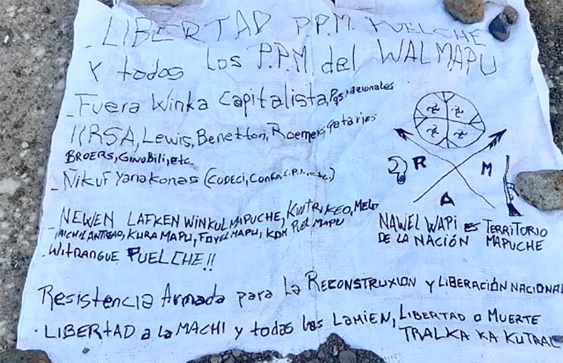 La carta que dejaron los mapuches en el lugar del incendio