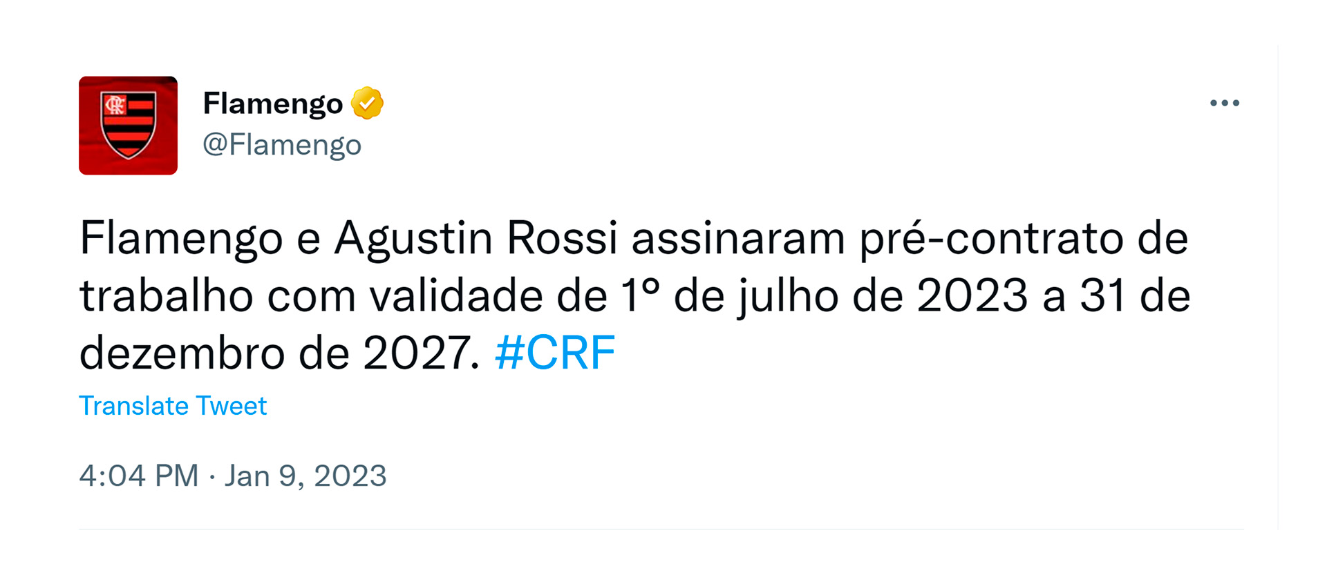 Con un breve tweet, Flamengo confirmó el acuerdo con Agustín Rossi