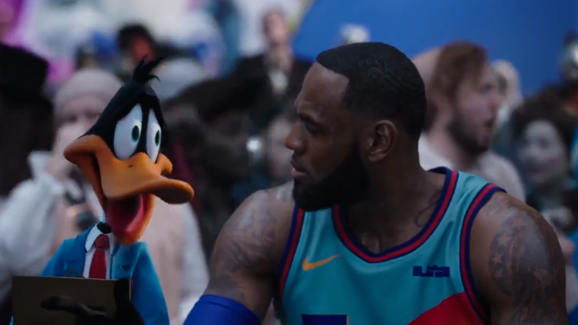Film Still From "Space Jam" Daffy Duck, Michael Jordan © 1996 Warner