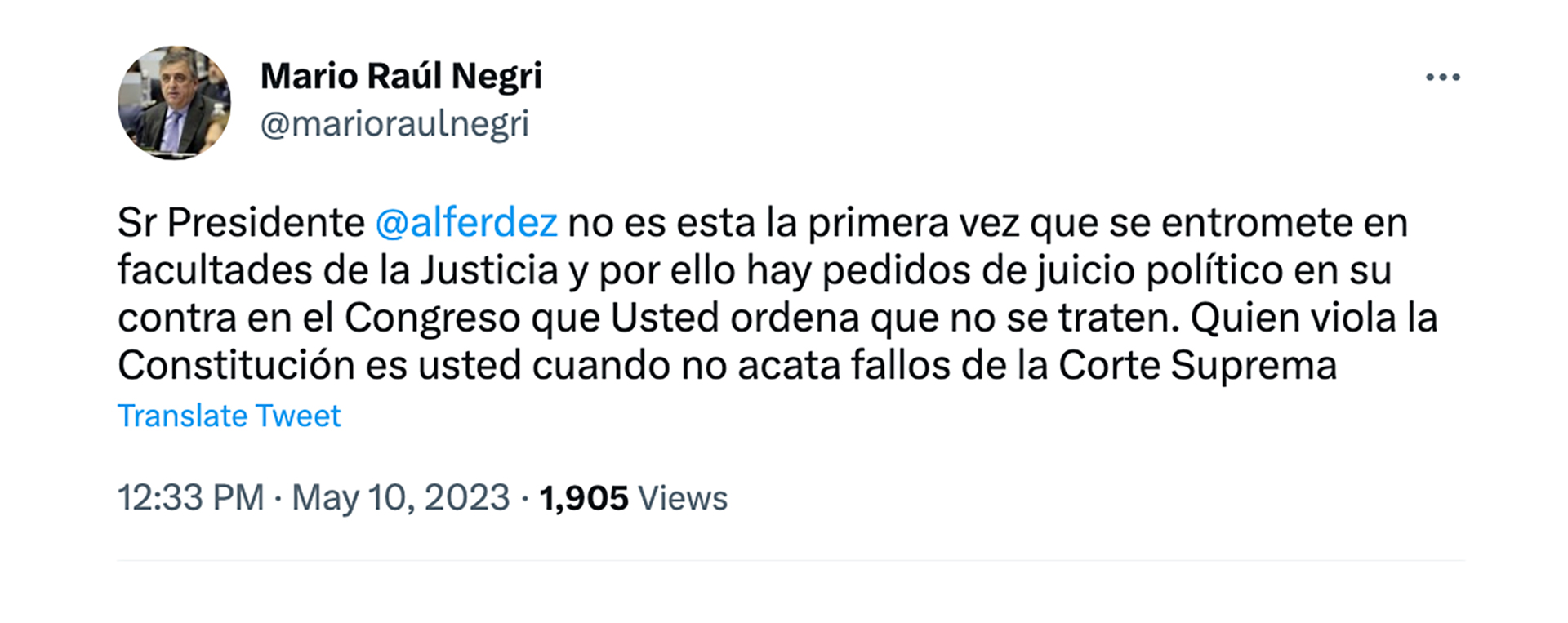 La reacción de Mario Negri