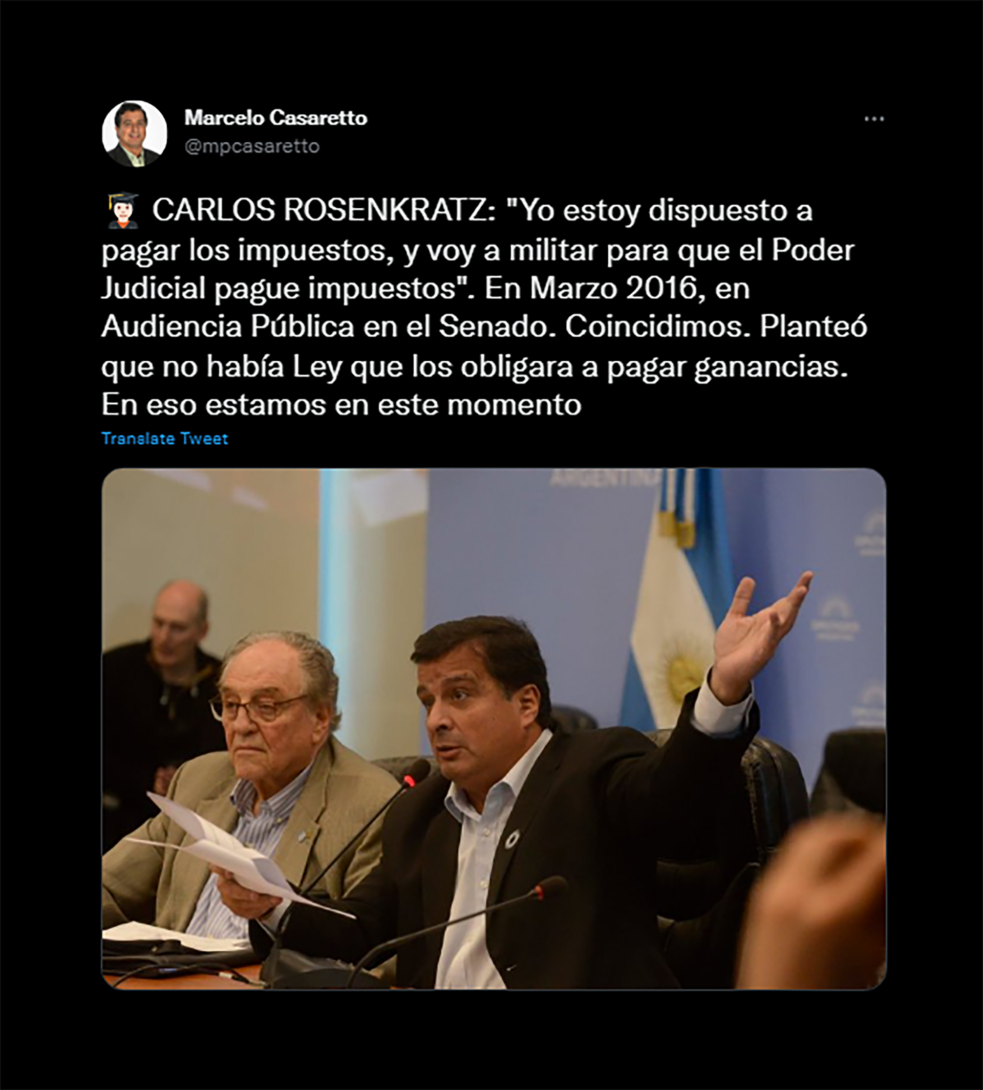 Tuit de Marcelo Casaretto, diputado del Frente de Todos e integrante de la Comisión de Presupuesto