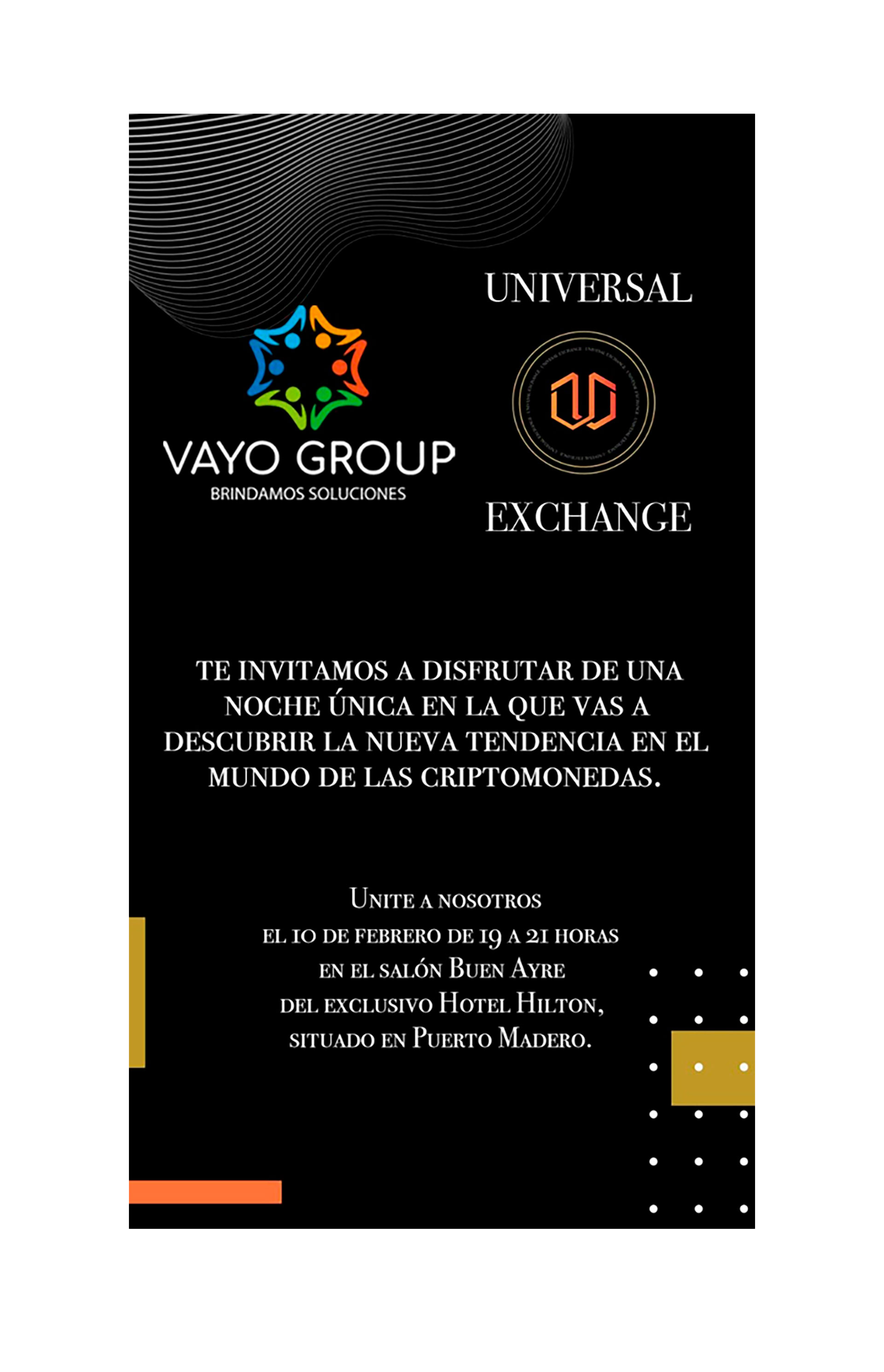 La invitación al lanzamiento de Universal Exchange. 