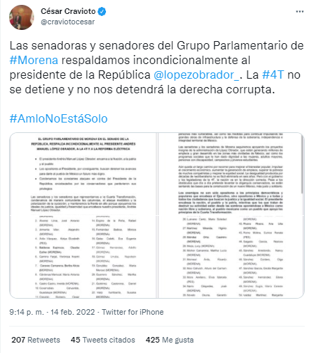 Senadores de Morena respaldaron “incondicionalmente” a AMLO - Infobae