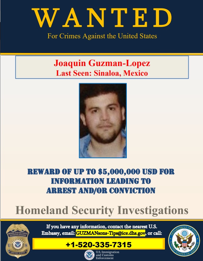 Joaquín Guzmán López is the minor leader of 'Los Chapitos', for which he also faces charges related to drug trafficking in the US (Photo: State Department)
