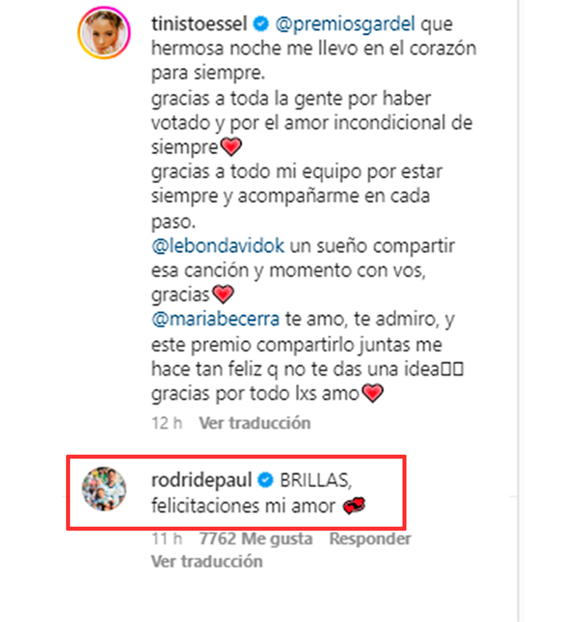 El comentario de De Paul tras el revuelo que se generó por la respuesta de Tini
