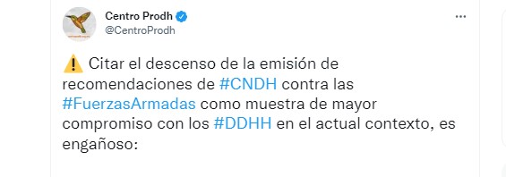 El Centro Prodh refutó la intención de los datos presentados por la Secretaría de Defensa Nacional (Sedena) (Foto: Twitter / @CentroProdh)
