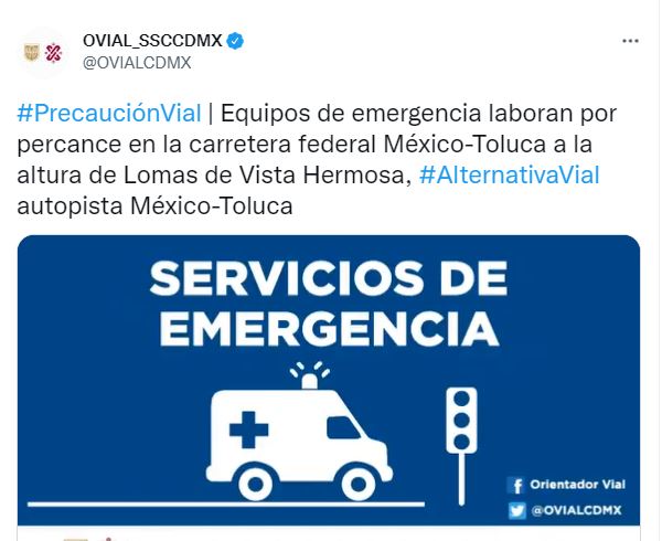 Accident on the Mexico-Toluca highway: trailer took three cars in Lomas de Vista Hermosa (Photo: Twitter/@OVIALCDMX)