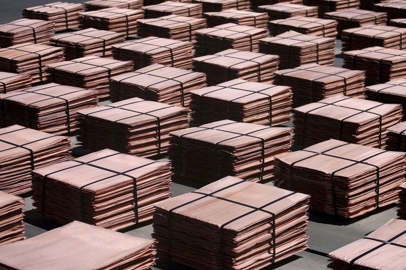 File image of copper cathode supplies at the La Escondida mine near Antofagasta, Chile.  March 31, 2008. REUTERS/Ivan Alvarado