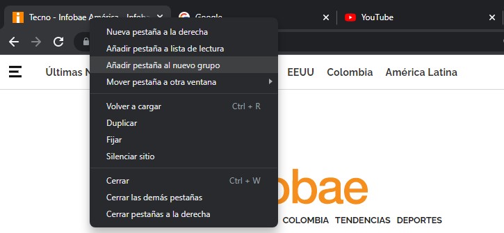 Grupos de pestañas en Chrome (Captura)