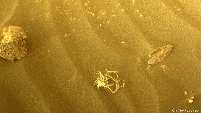Lo que parece ser un manojo de cuerdas se observa en la última fotografía que tomó Perseverance en Marte (NASA)