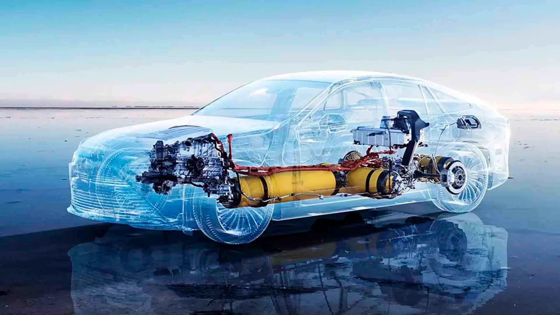 La imagen permite visualizar las "entrañas" de un vehículo a hidrógeno