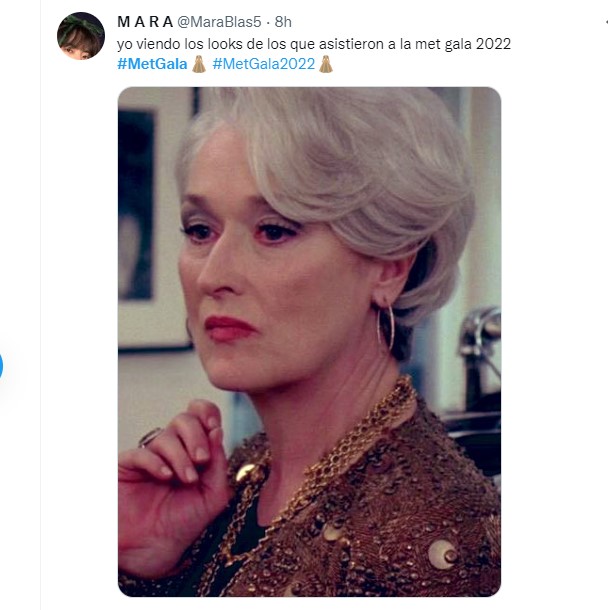 Usuarios en redes sociales reaccionaron con memes a los mejores momentos y atuendos que dejó la edición 2022 de la gala del Museo Metropolitano de Arte de Nueva York (Foto: Twitter / @MaraBlas5)
