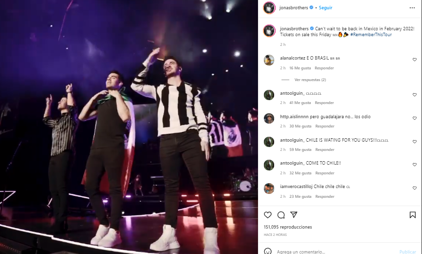 Los Jonas Brothers durante su última presentación en México (Foto: Instagram/@jonasbrothers)