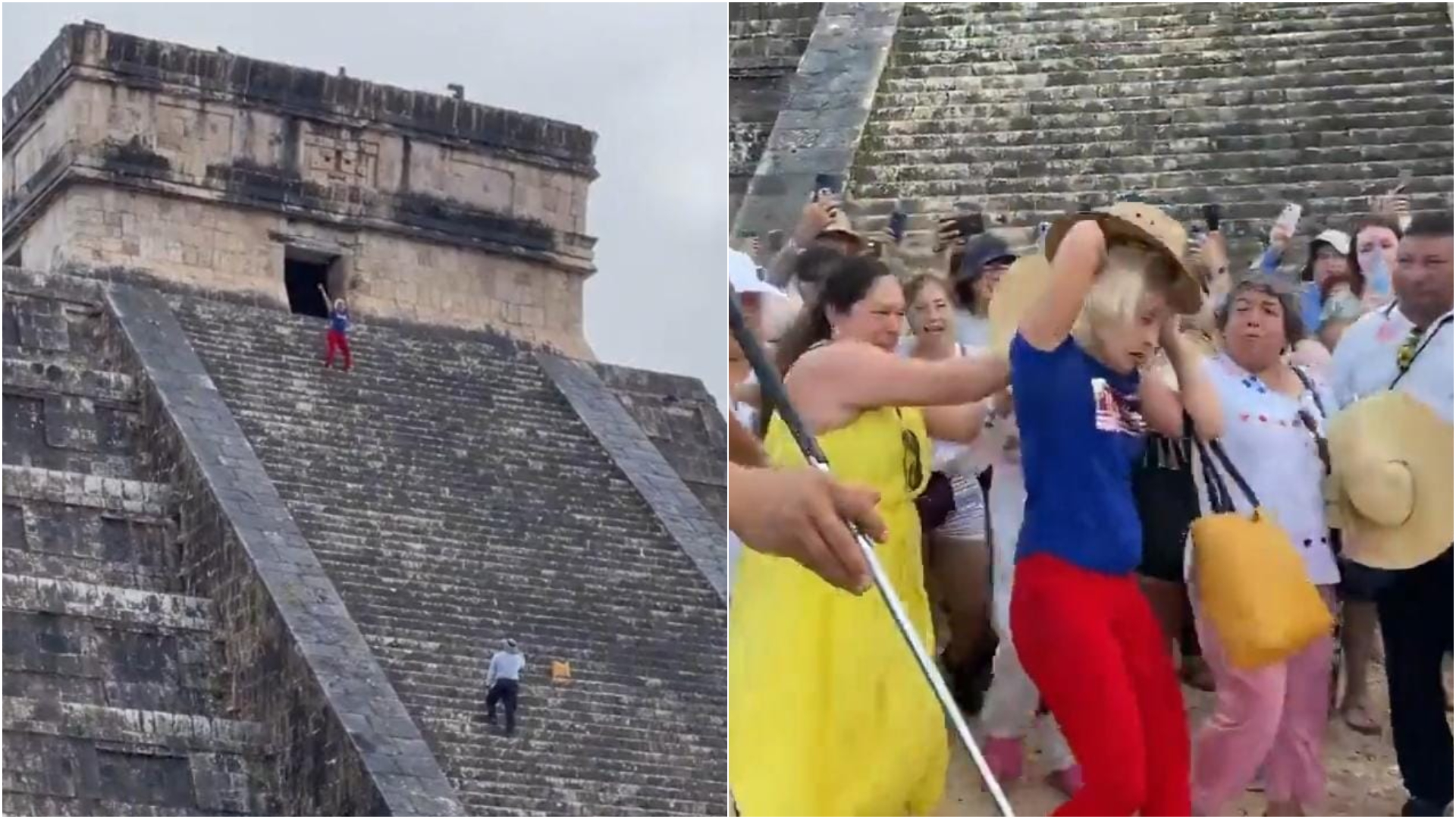 Turista subió al castillo principal de Chichén Itzá (Twitter)