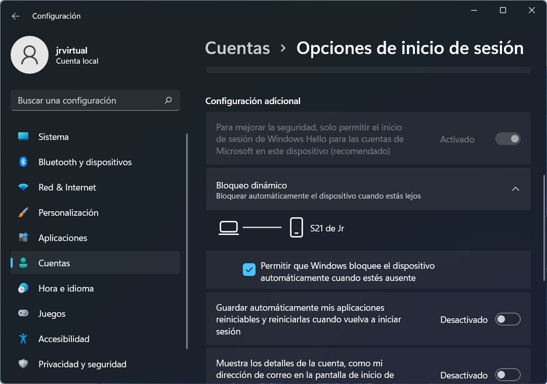 Bloqueo dinámico en Windows 11. (foto: Composición/Jose Arana)