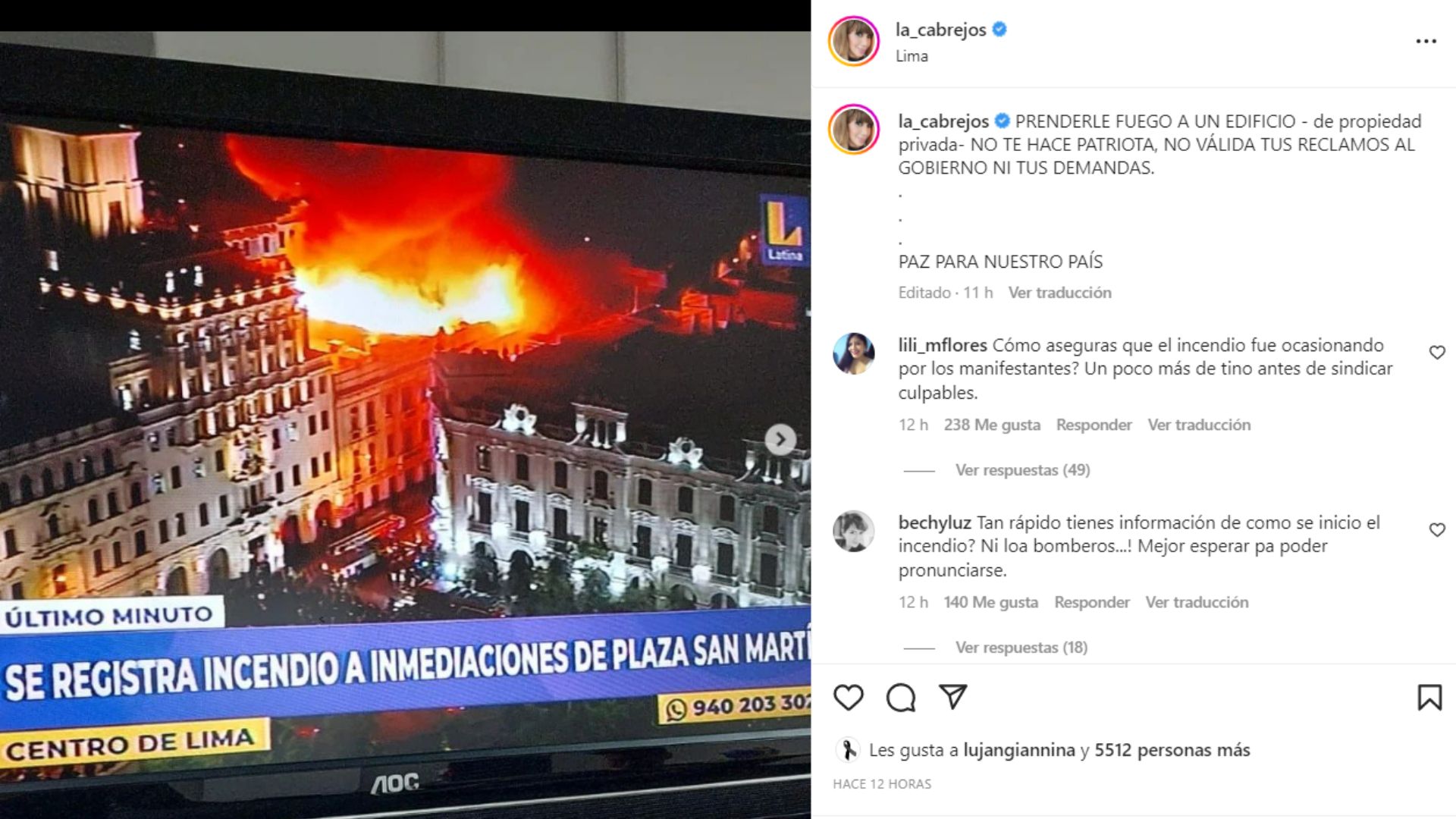 Mónica Cabrejos fue criticada por su post en Instagram.