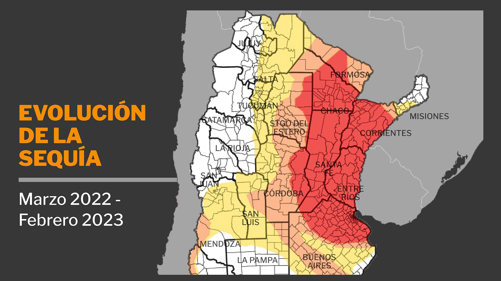 Mapa de evolución de sequía hasta febrero último 