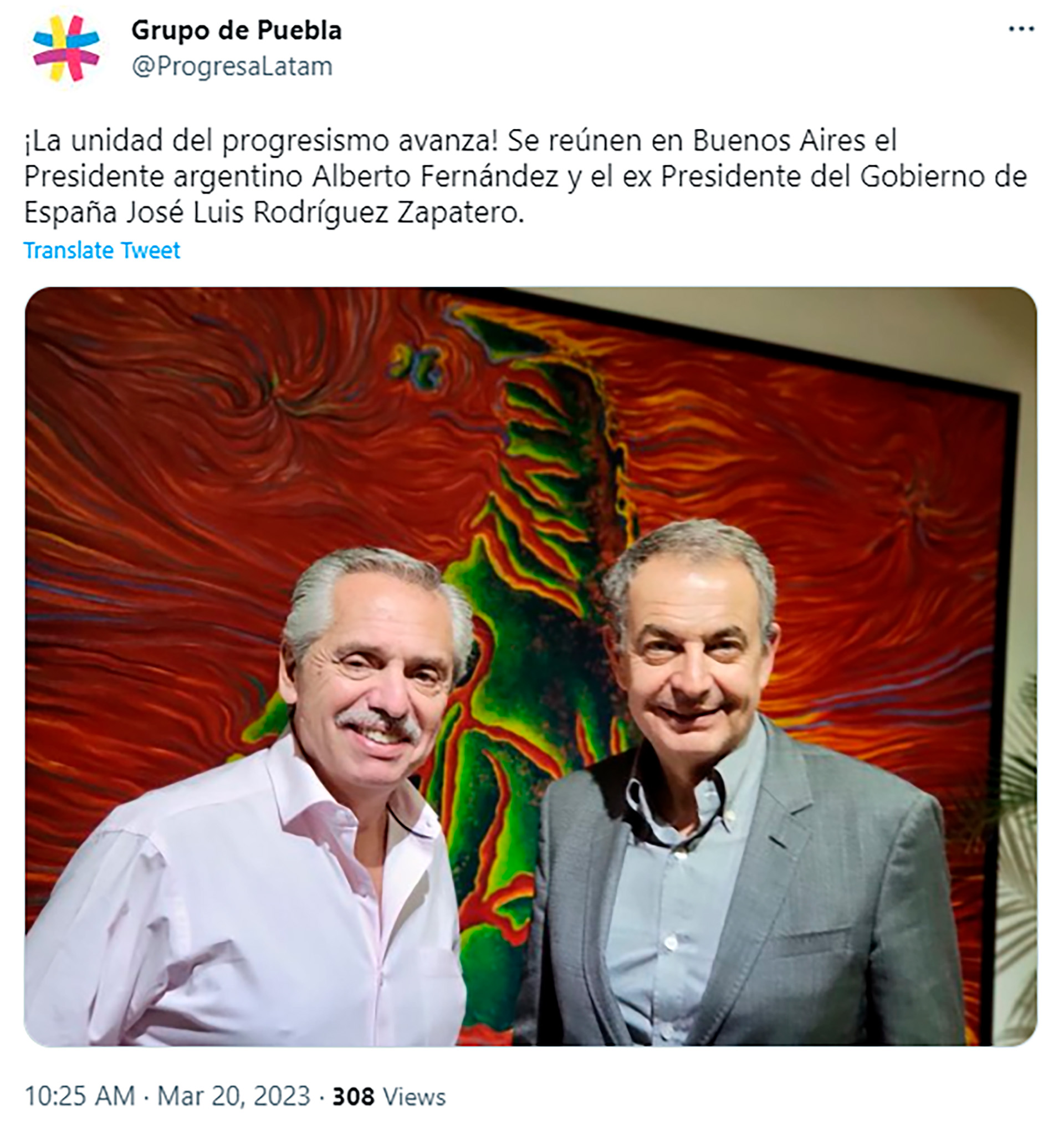 El Grupo de Puebla publicó en Twitter el encuentro entre Alberto Fernández y el ex presidente español, José Luis Rodríguez Zapatero.