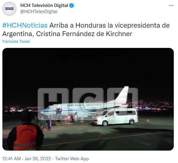 La prensa de Honduras transmitió la llegada de CFK